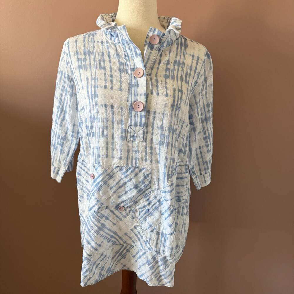 Terra SJ Apparel Blue White Tie Dye Cotton Tunic Top